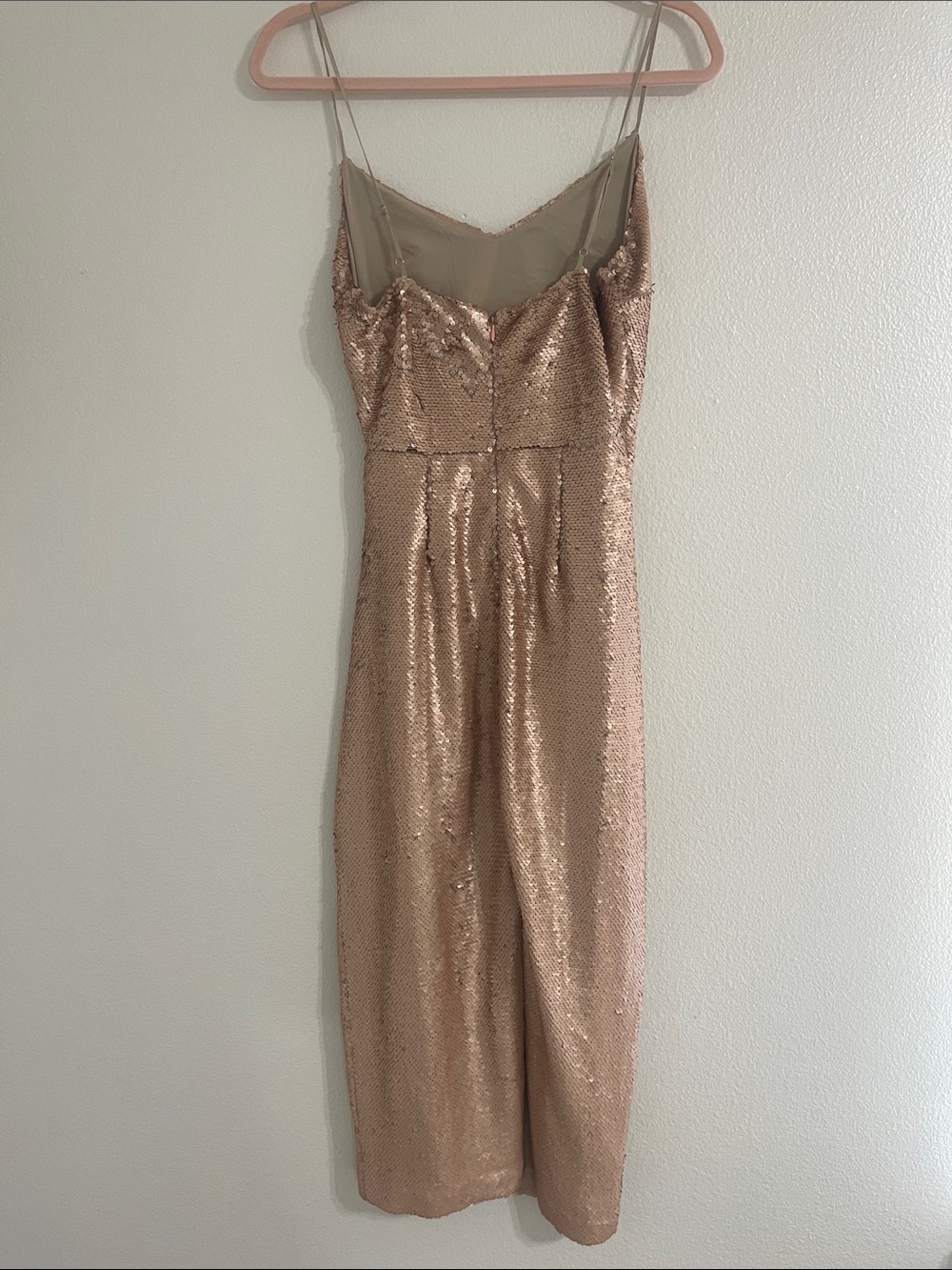 L'AGENCE FEMME SEQUIN CUTOUT MIDI ROSE GOLD DRESS sz 2 - Picture 10 of 12